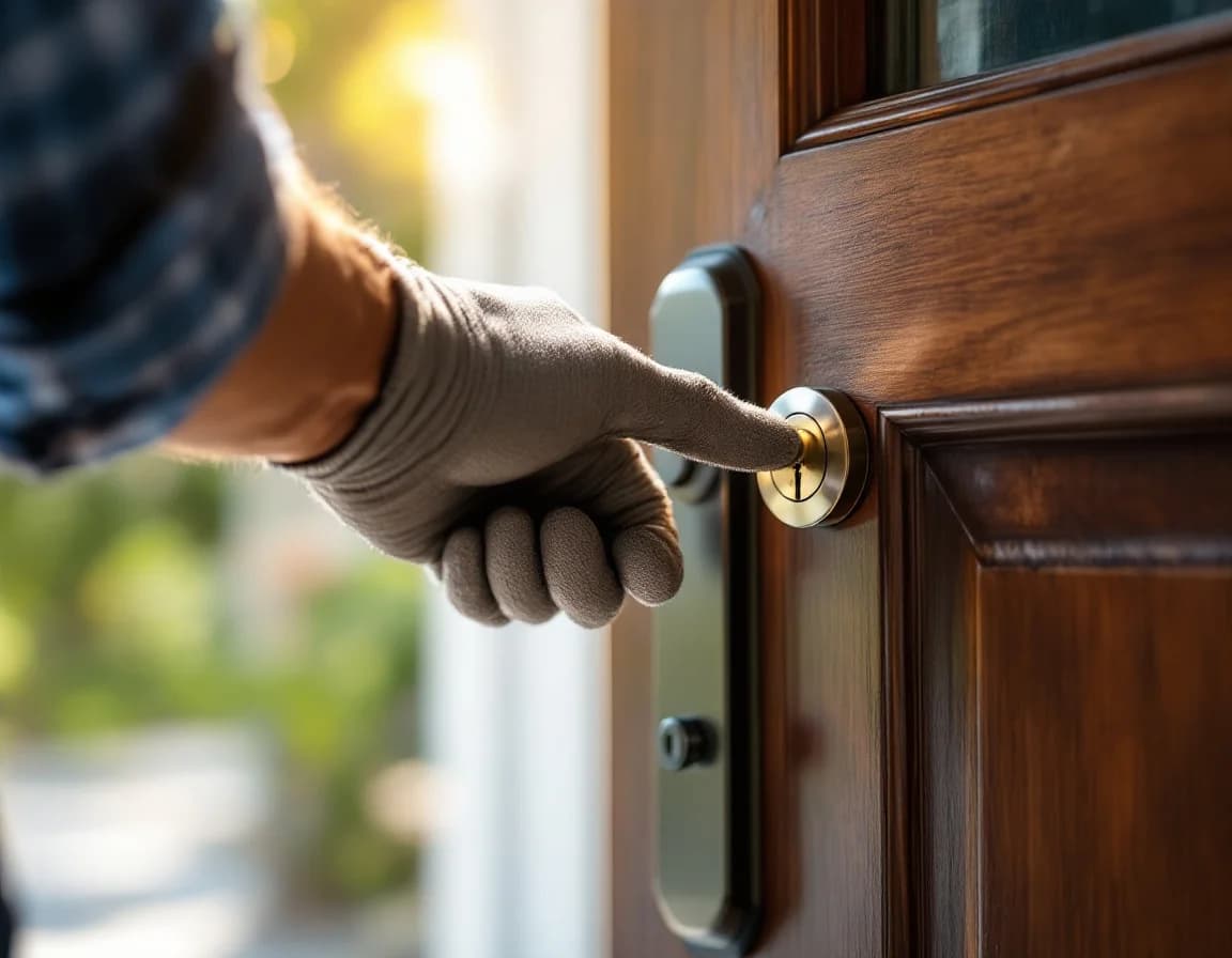 Locksmith installing a secure deadbolt on the front door of a Los Angeles home